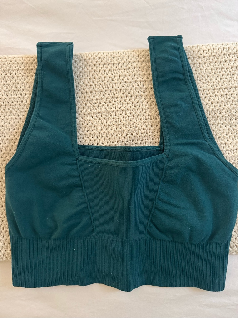 Free People Good Karma Square Neck Deep Teal Ribbed Sports Bralette (Size M/L)